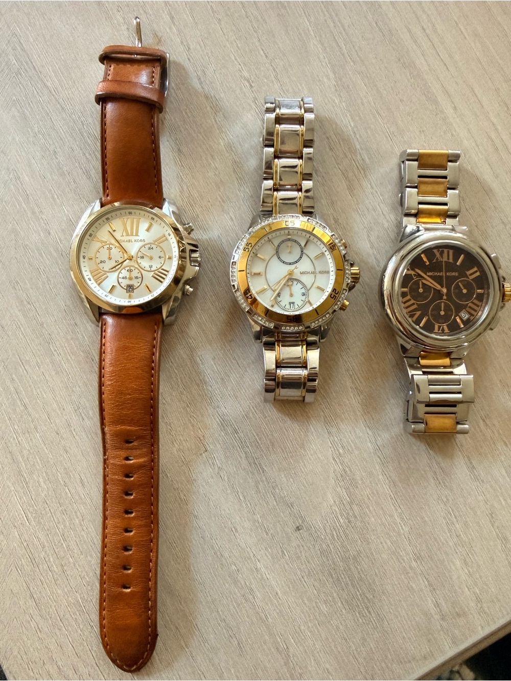 Michael Kors watch collection! Brown Leather & Two-Tone Gold/Silver Watch Trio